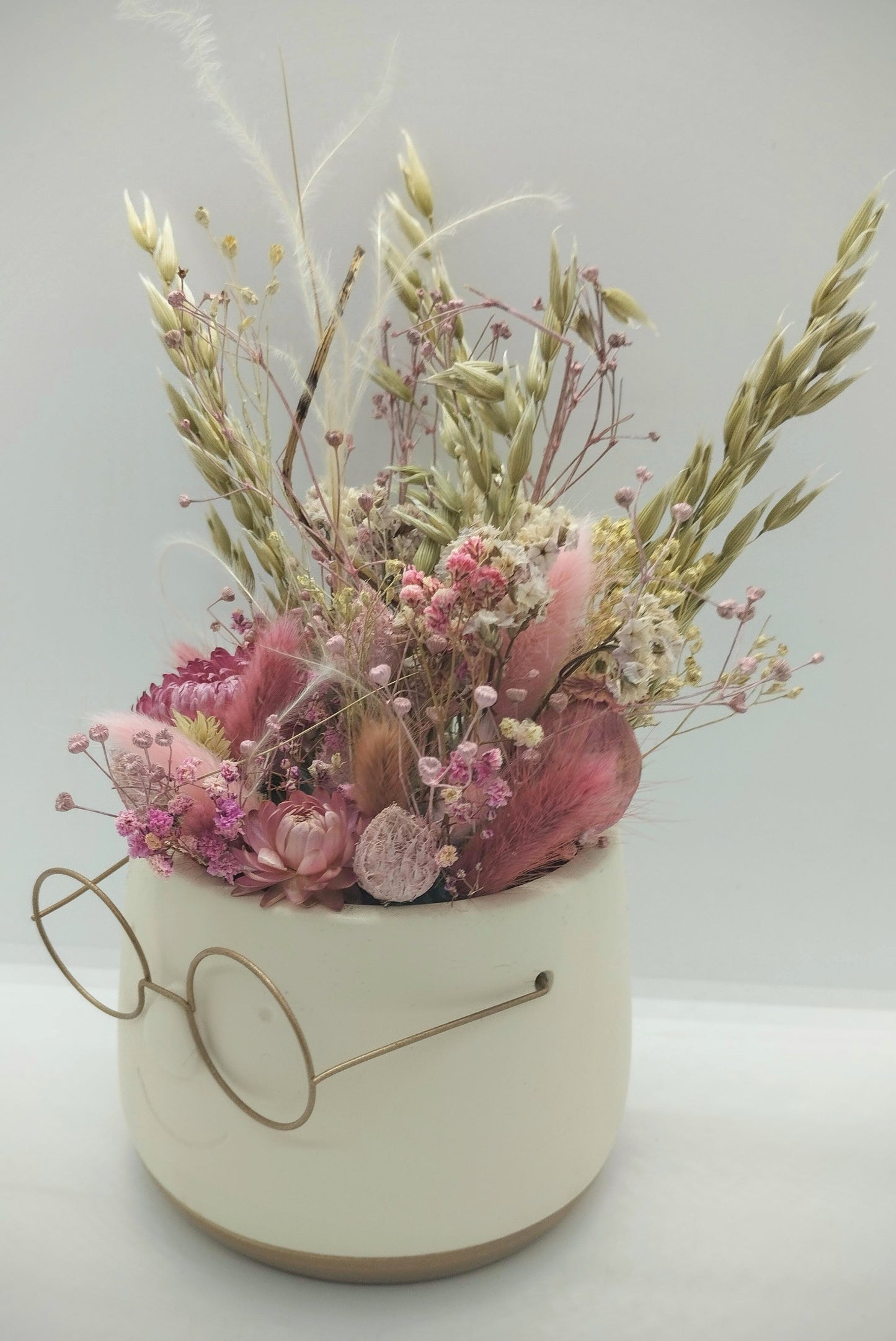 Plantenpotje met gezichtje & droogbloemetjes - Medium