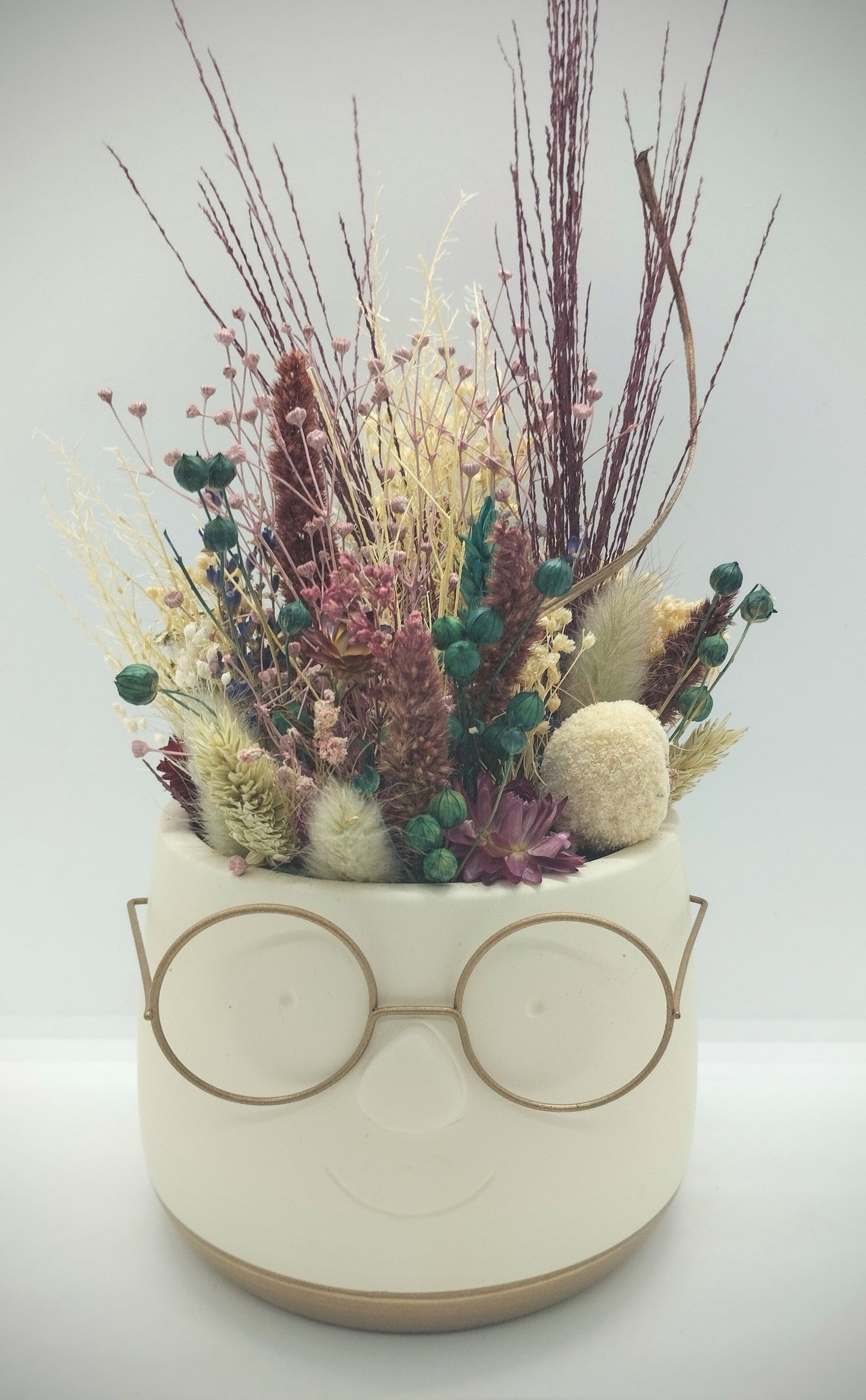 Plantenpotje met gezichtje & droogbloemetjes - Medium