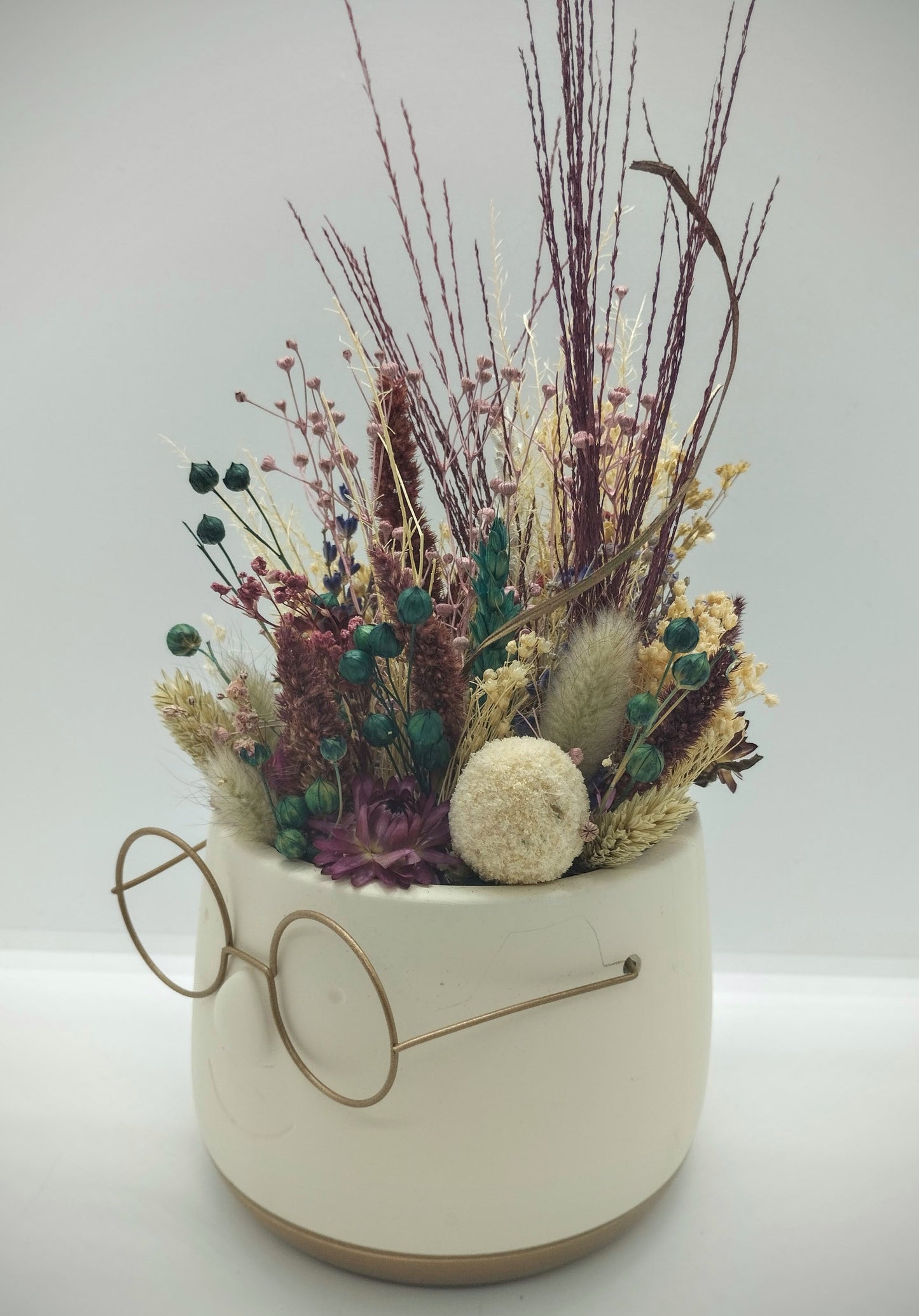 Plantenpotje met gezichtje & droogbloemetjes - Medium