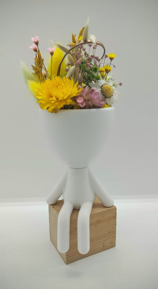 Plantenpotje mannetje met droogbloemen