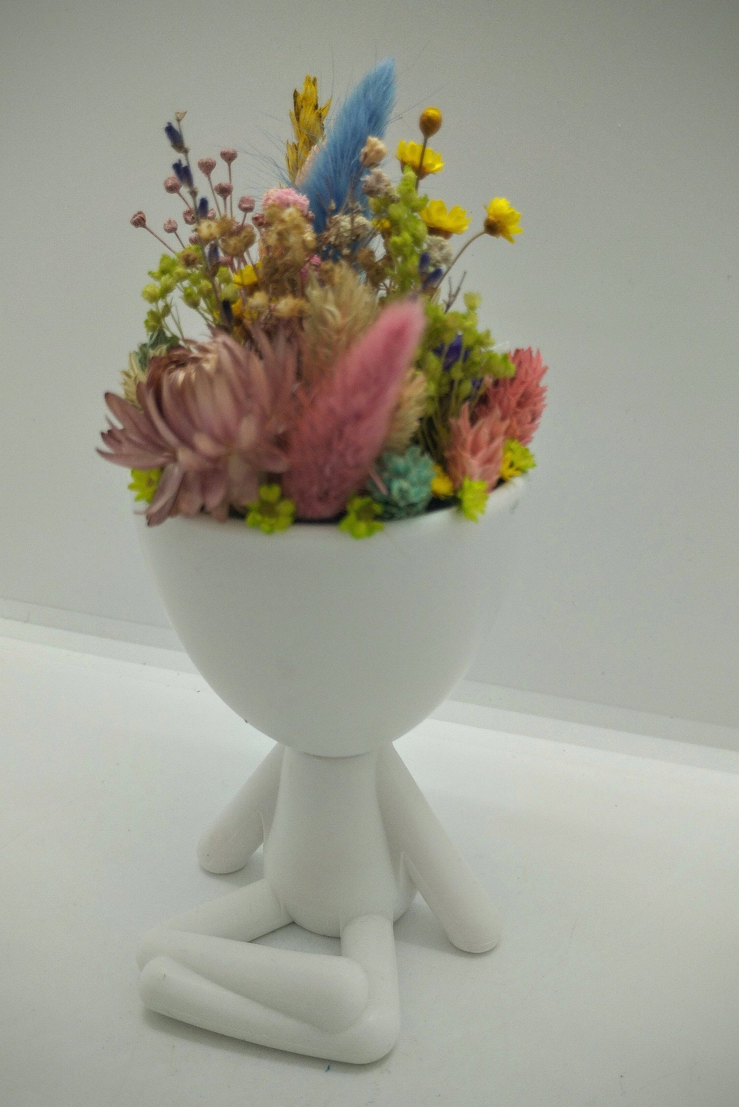 Plantenpotje mannetje met droogbloemen
