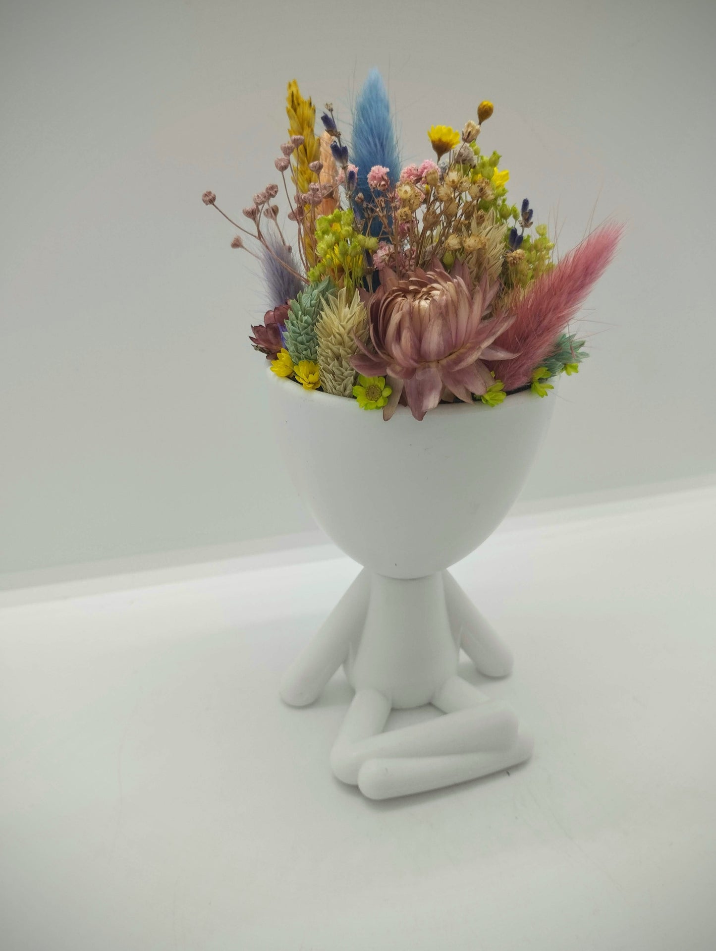 Plantenpotje mannetje met droogbloemen