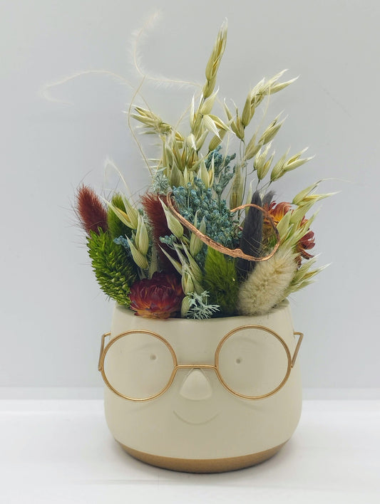 Plantenpotje met gezichtje & droogbloemetjes - Small