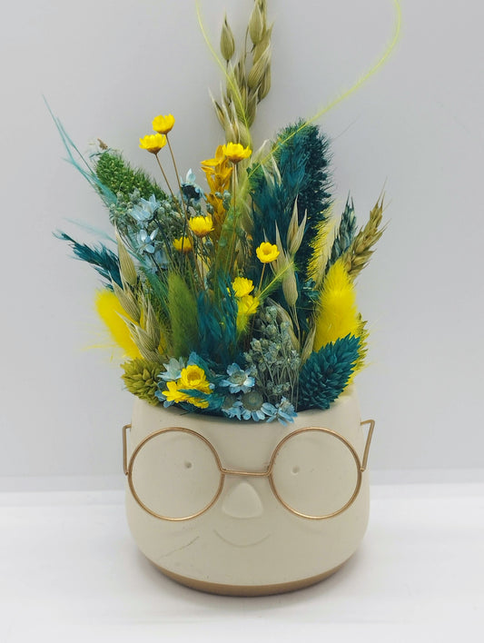 Plantenpotje met gezichtje & droogbloemetjes - Small
