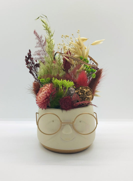 Plantenpotje met gezichtje & droogbloemetjes - Small