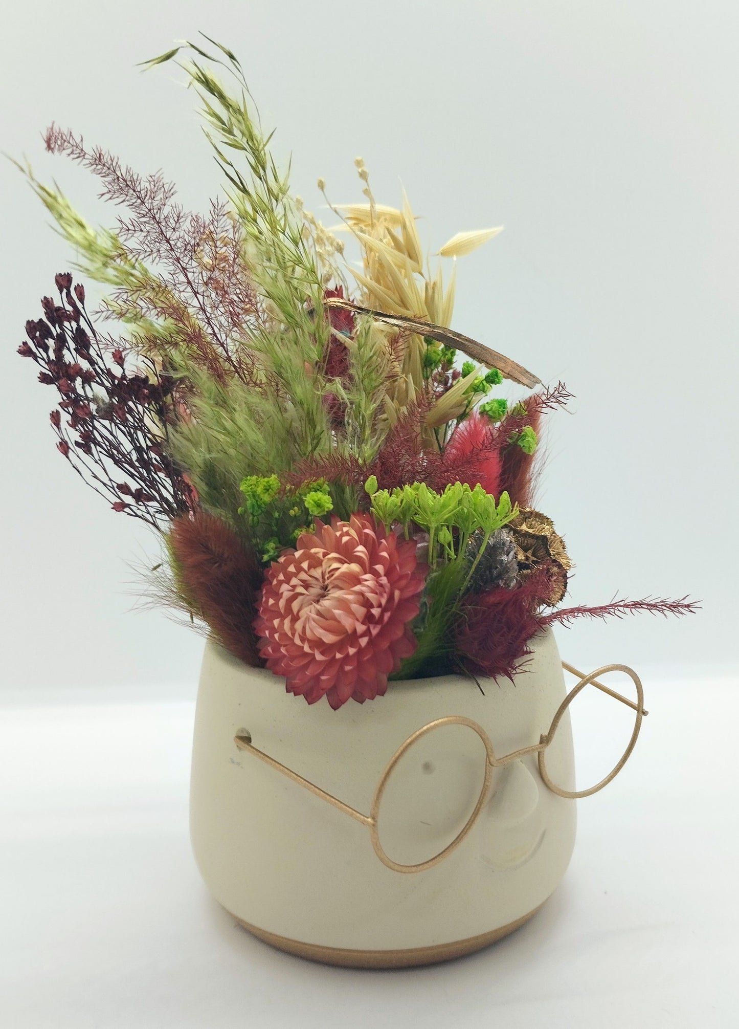 Plantenpotje met gezichtje & droogbloemetjes - Small