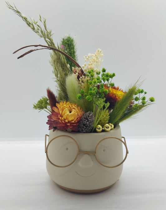 Plantenpotje met gezichtje & droogbloemetjes - Small