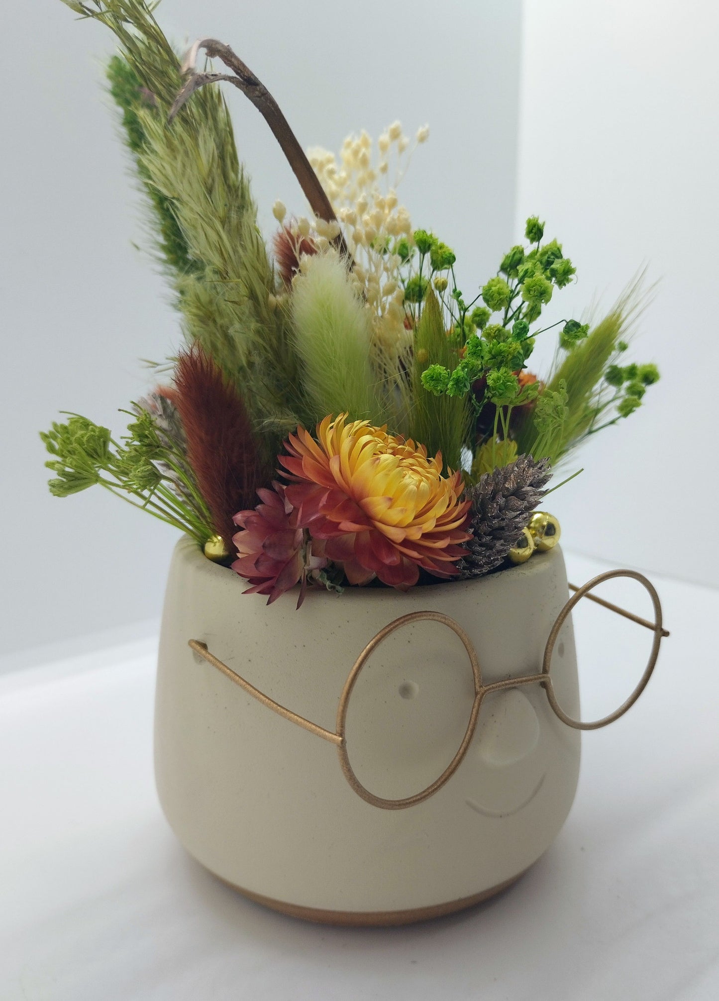 Plantenpotje met gezichtje & droogbloemetjes - Small