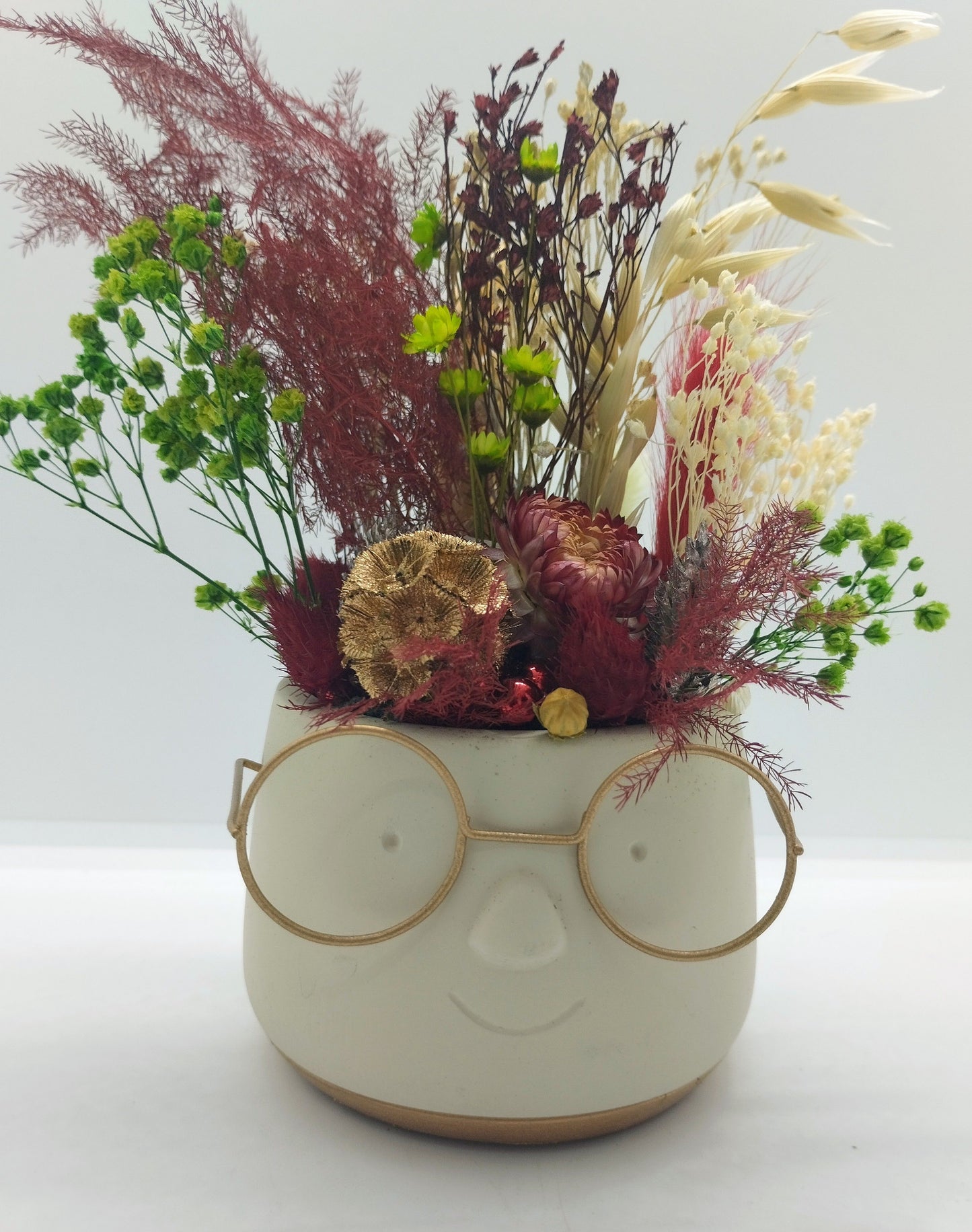 Plantenpotje met gezichtje & droogbloemetjes - Small