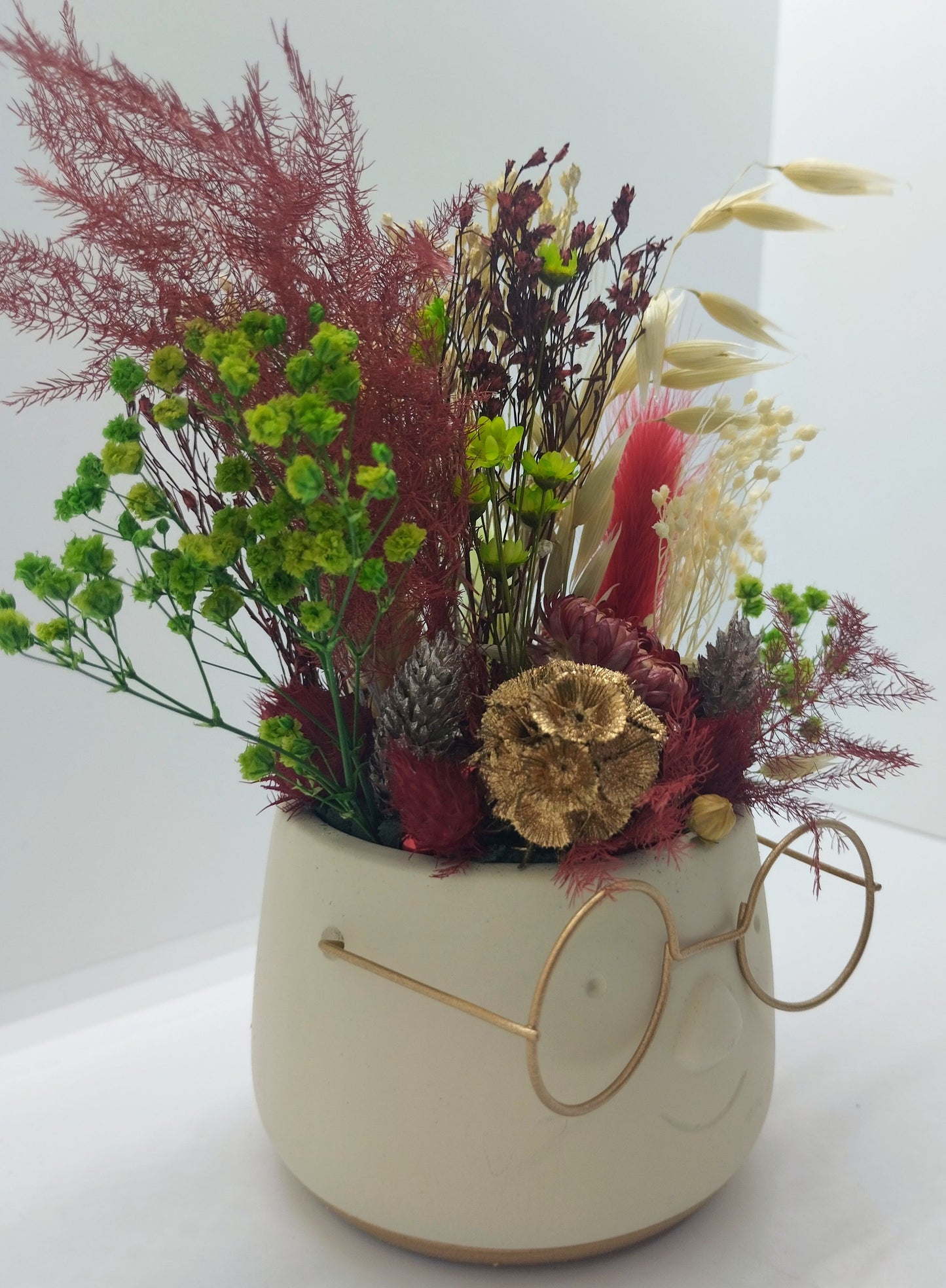 Plantenpotje met gezichtje & droogbloemetjes - Small