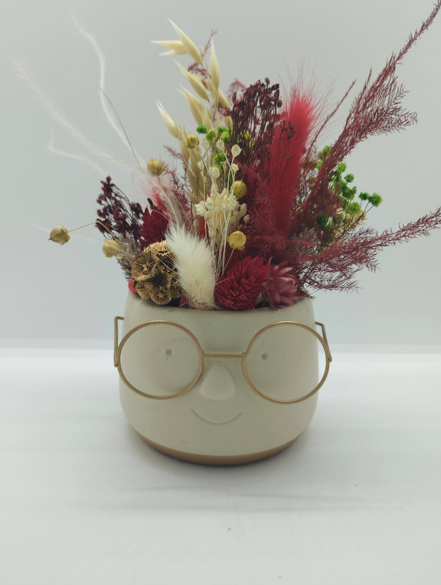 Plantenpotje met gezichtje & droogbloemetjes - Small