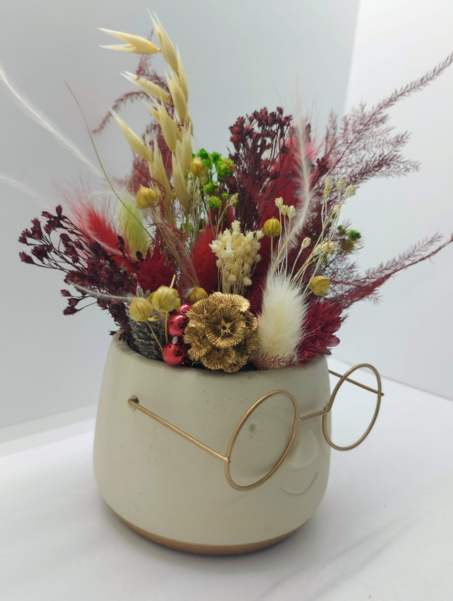 Plantenpotje met gezichtje & droogbloemetjes - Small