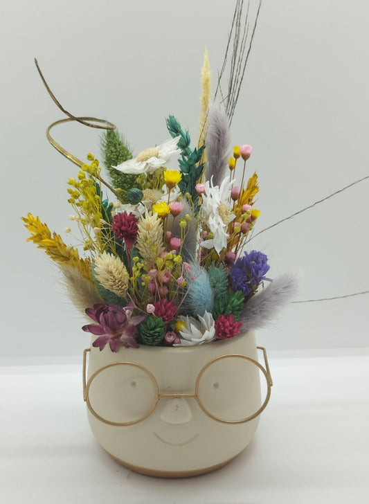 Plantenpotje met gezichtje & droogbloemetjes - Small