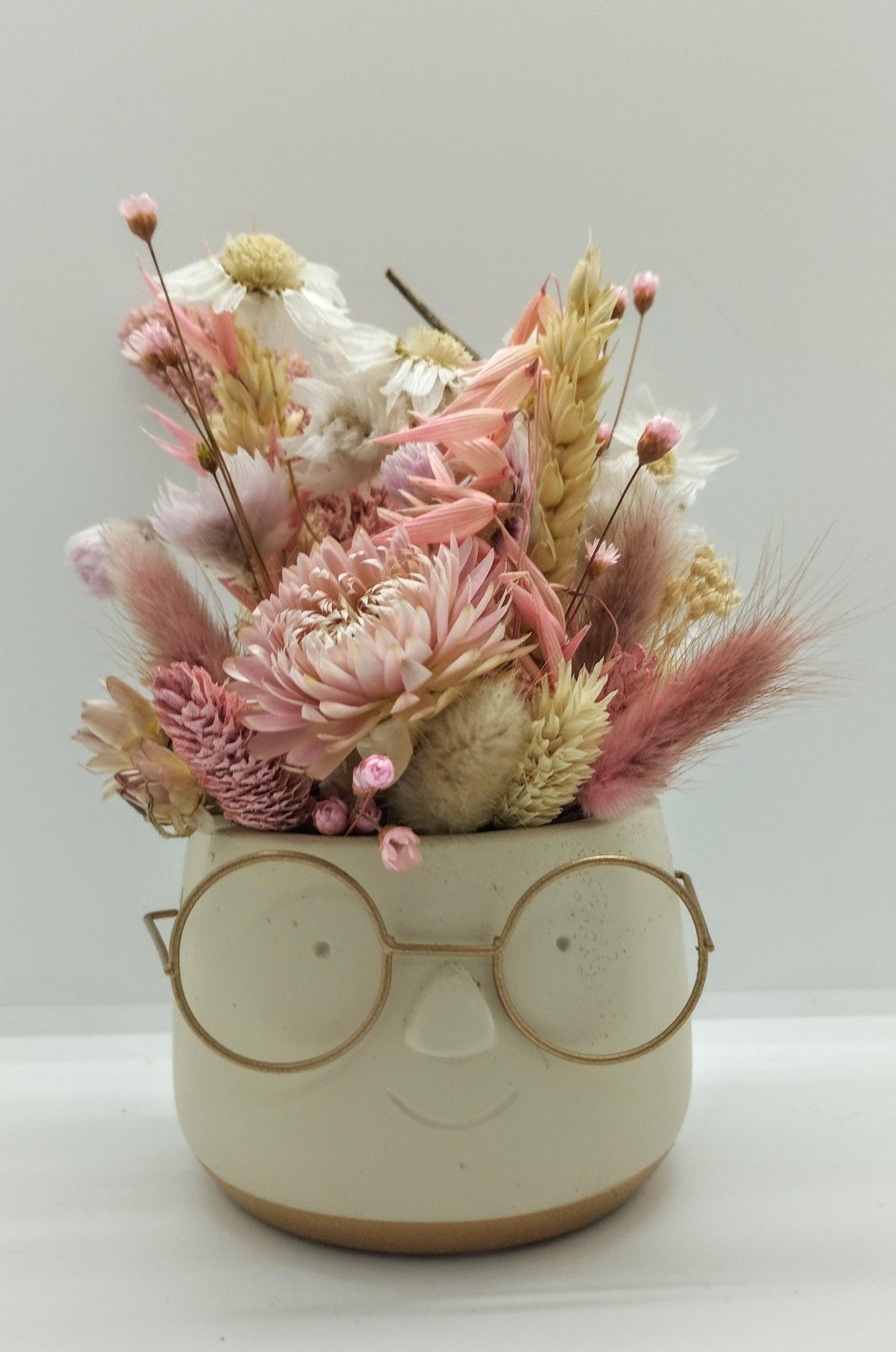 Plantenpotje met gezichtje & droogbloemetjes - Small