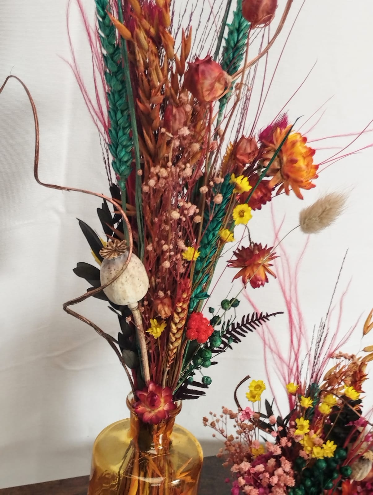 Combipakket : Plantenpotje met gezichtje + vaasje met droogbloemen (herfsttinten)