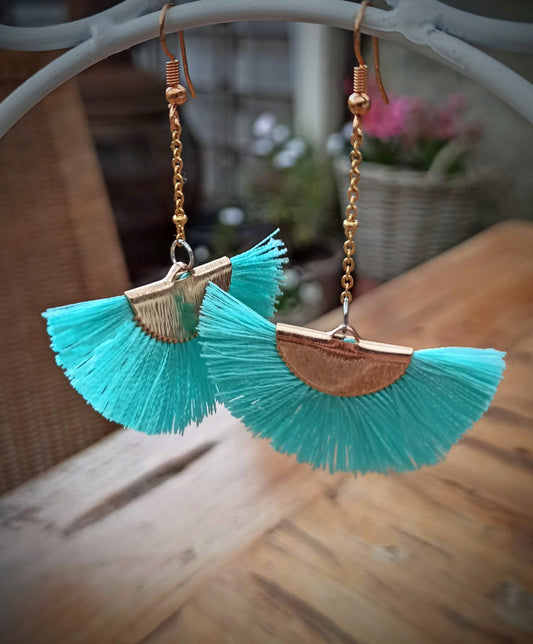 Oorbellenset Tiffany Blue waaier - hangertjes (Goud)