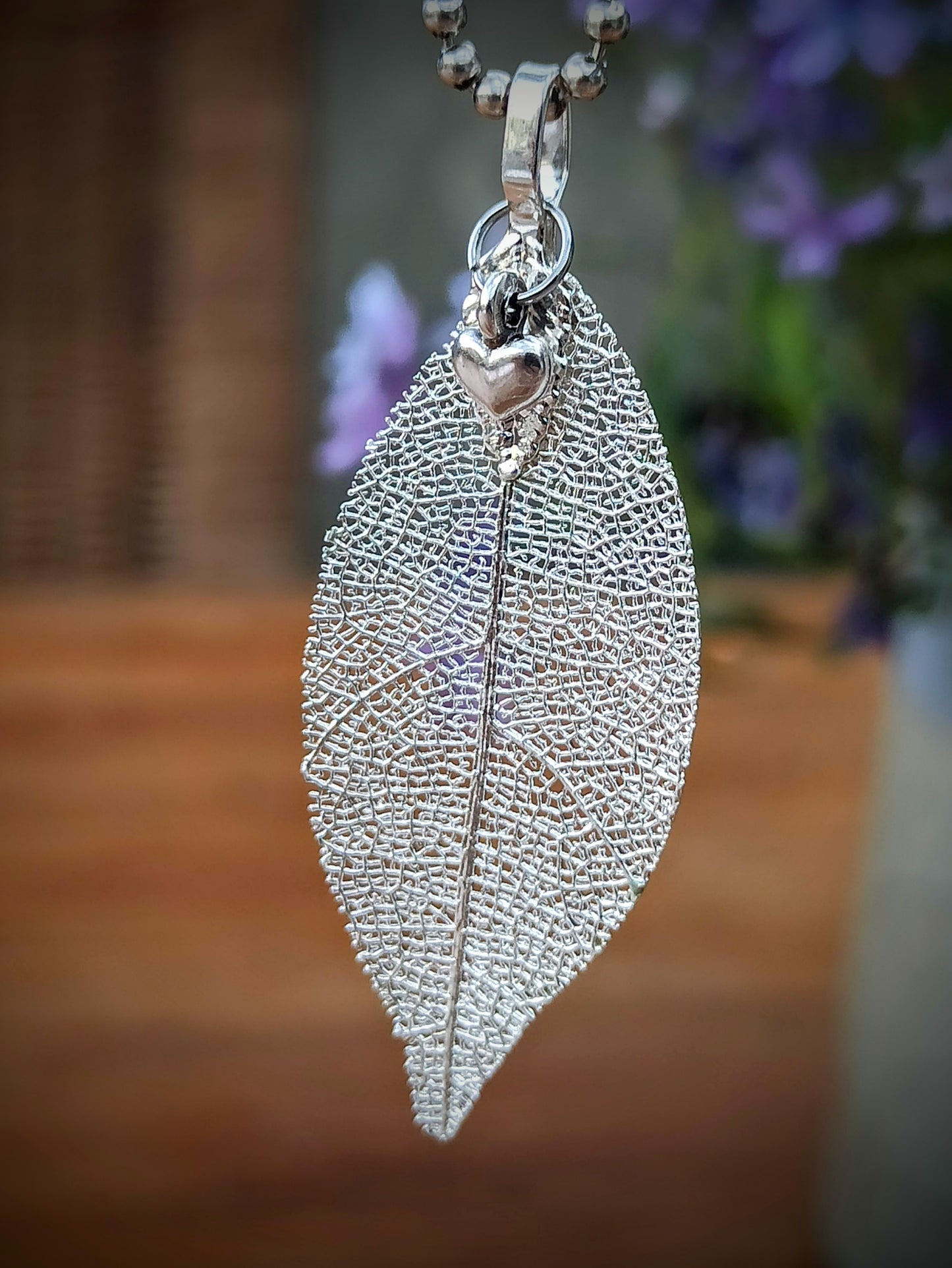 Ketting met Silver Leaf + hartje (RVS-zilver)