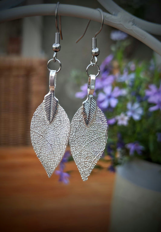 Oorbellenset Silver Leafs - hangertjes (Zilver/RVS)