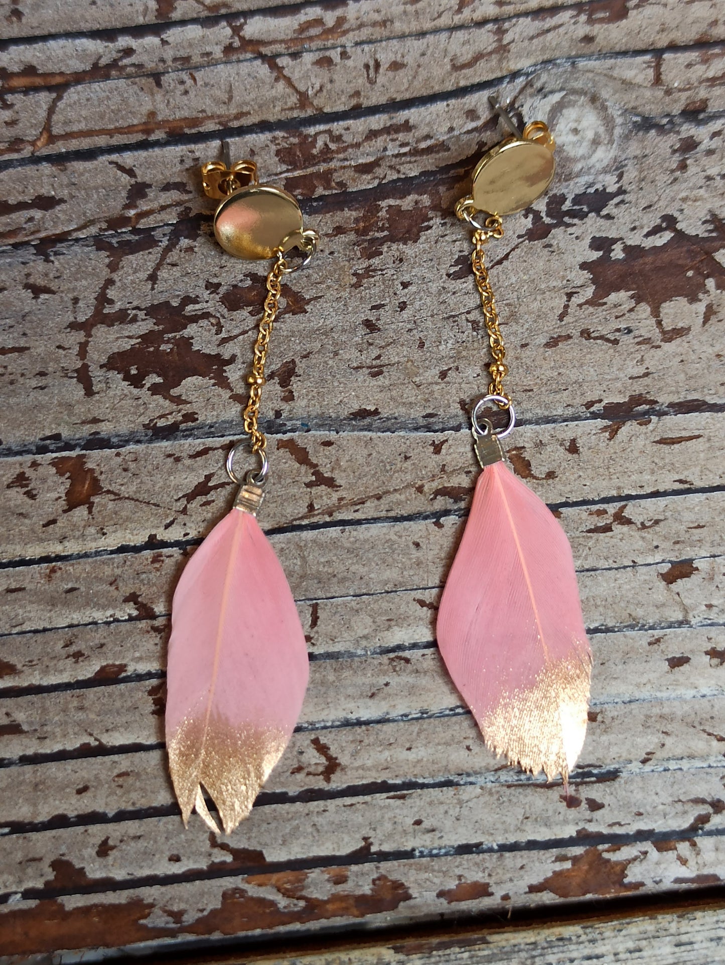 Oorbellenset Rose Pink Feathers - hangertjes (Goud)