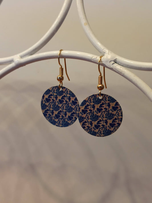 Oorbellenset - Flowers Blue/Gold - hangertjes (Goud)