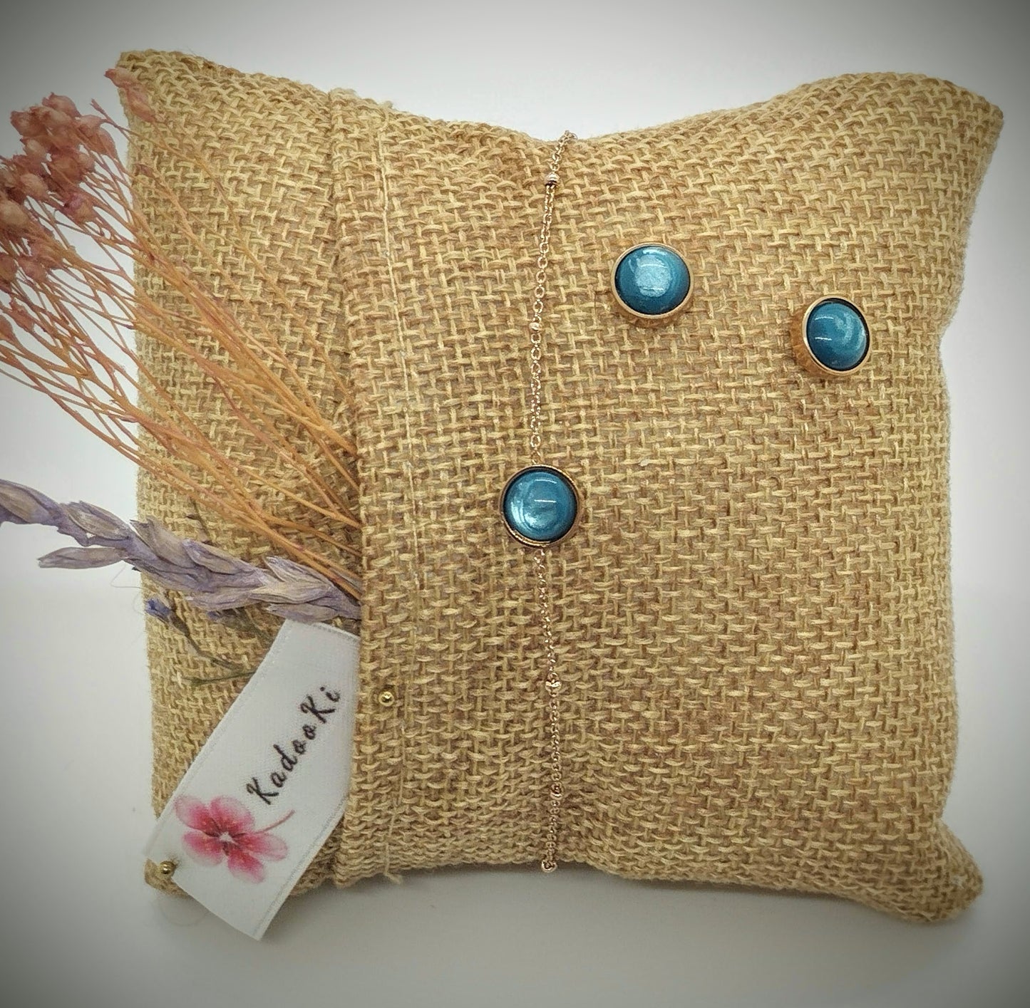 Juwelen set Armband & oorbelletjes Petrol polaris (Rosé/goud RVS)