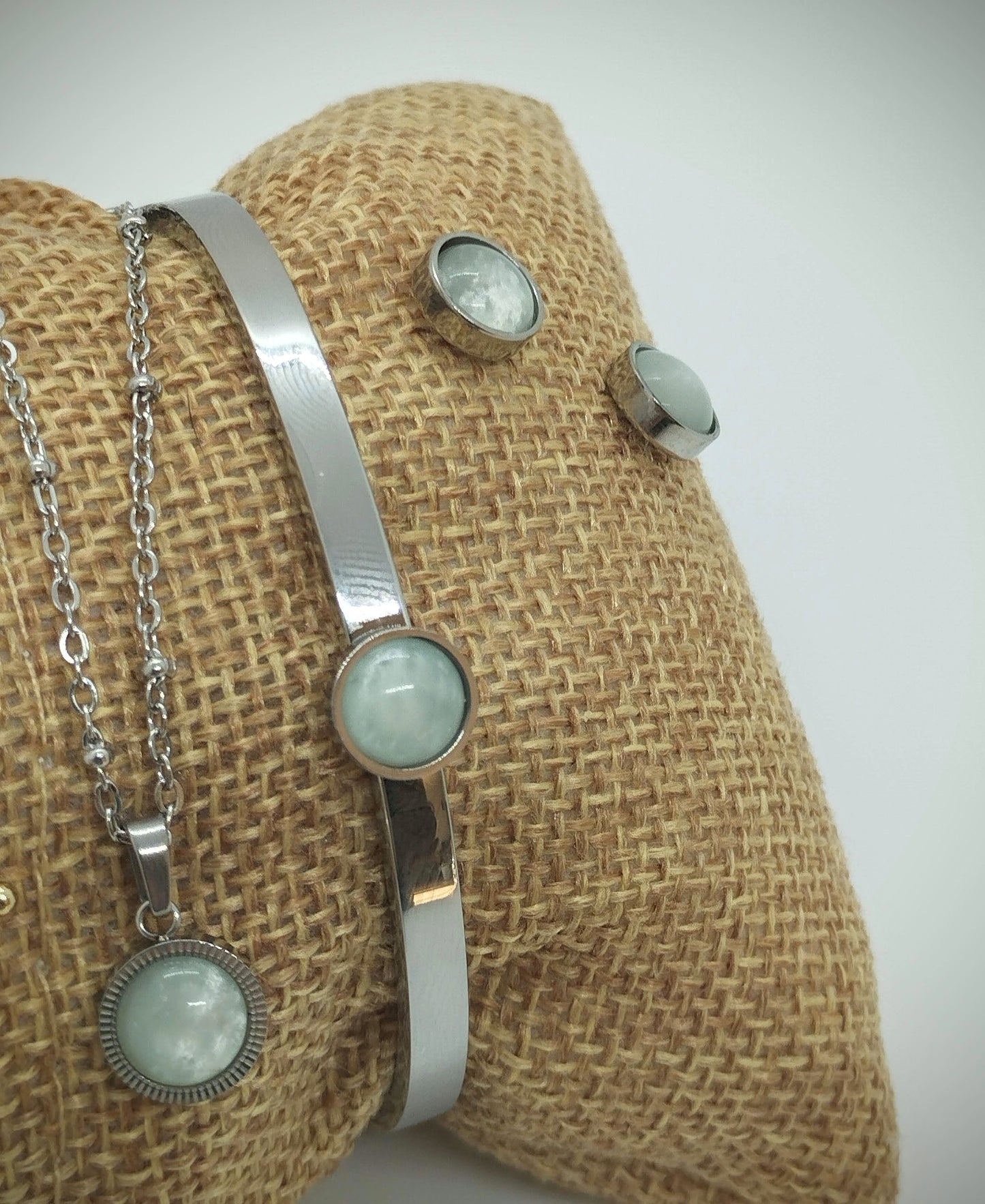 Juwelen set Ketting, armband & oorbelletjes Mosso green polaris (Zilver RVS)