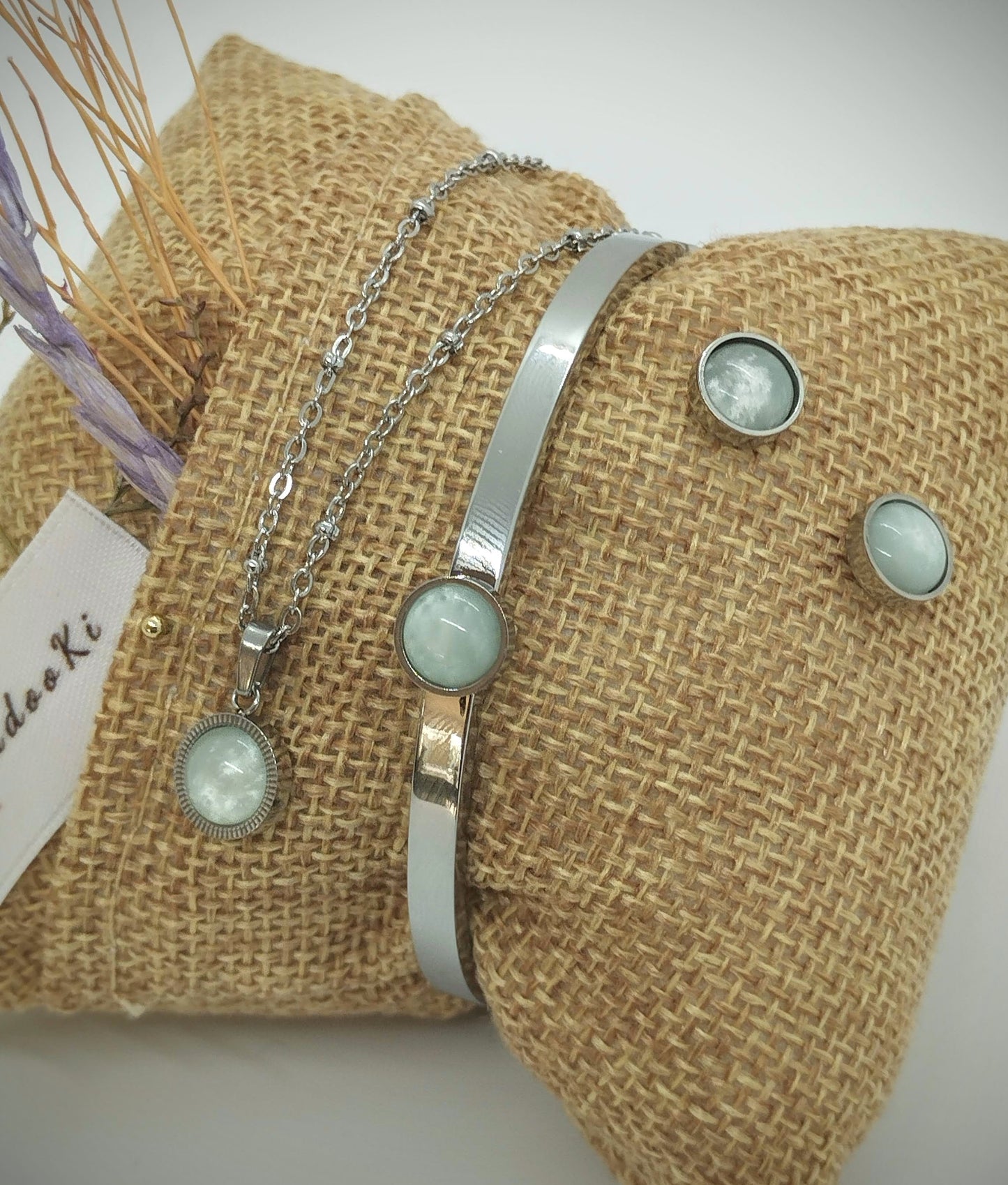 Juwelen set Ketting, armband & oorbelletjes Mosso green polaris (Zilver RVS)