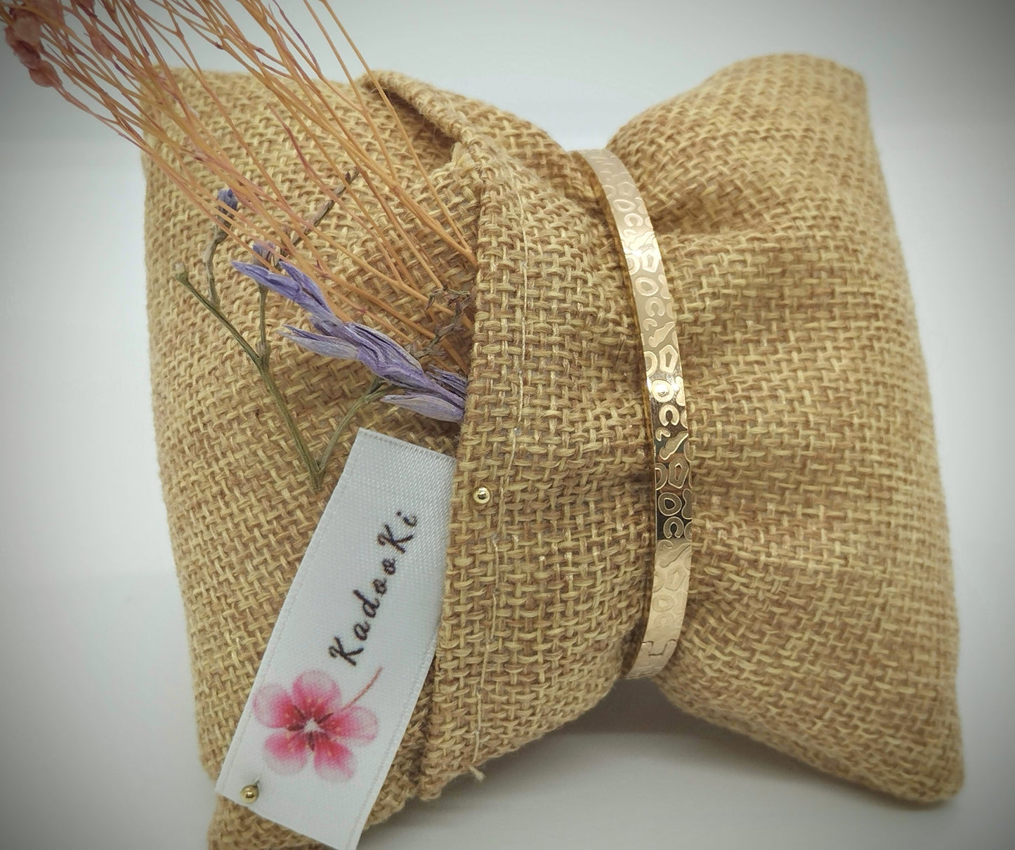 Armband (Rosé/goud RVS) met vaste kliksluiting met luipaardprint