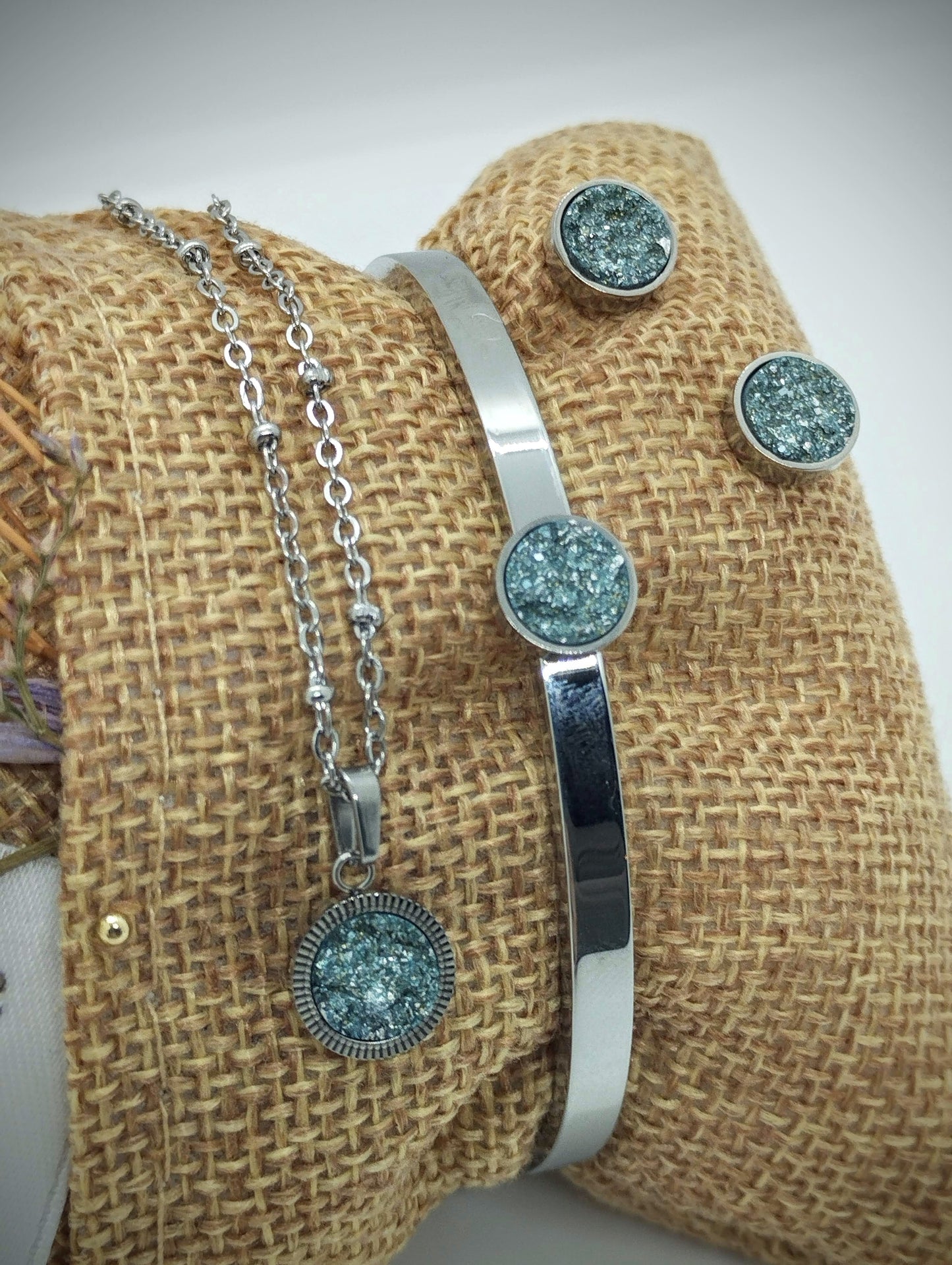 Juwelen set Ketting, armband & oorbelletjes Eaton Blue polaris (Zilver RVS)