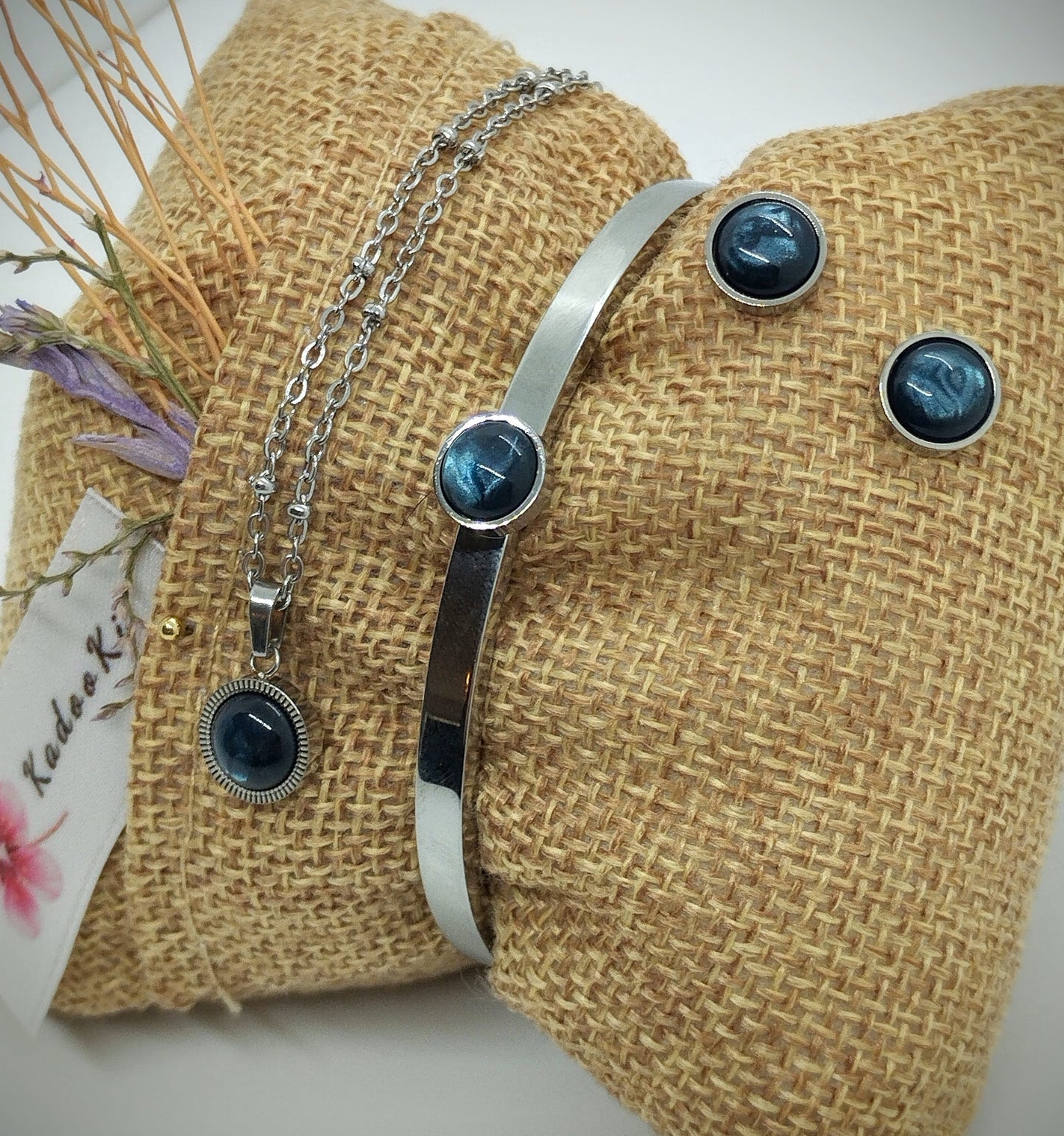 Juwelen set Ketting, armband & oorbelletjes Dark blue polaris (Zilver RVS)