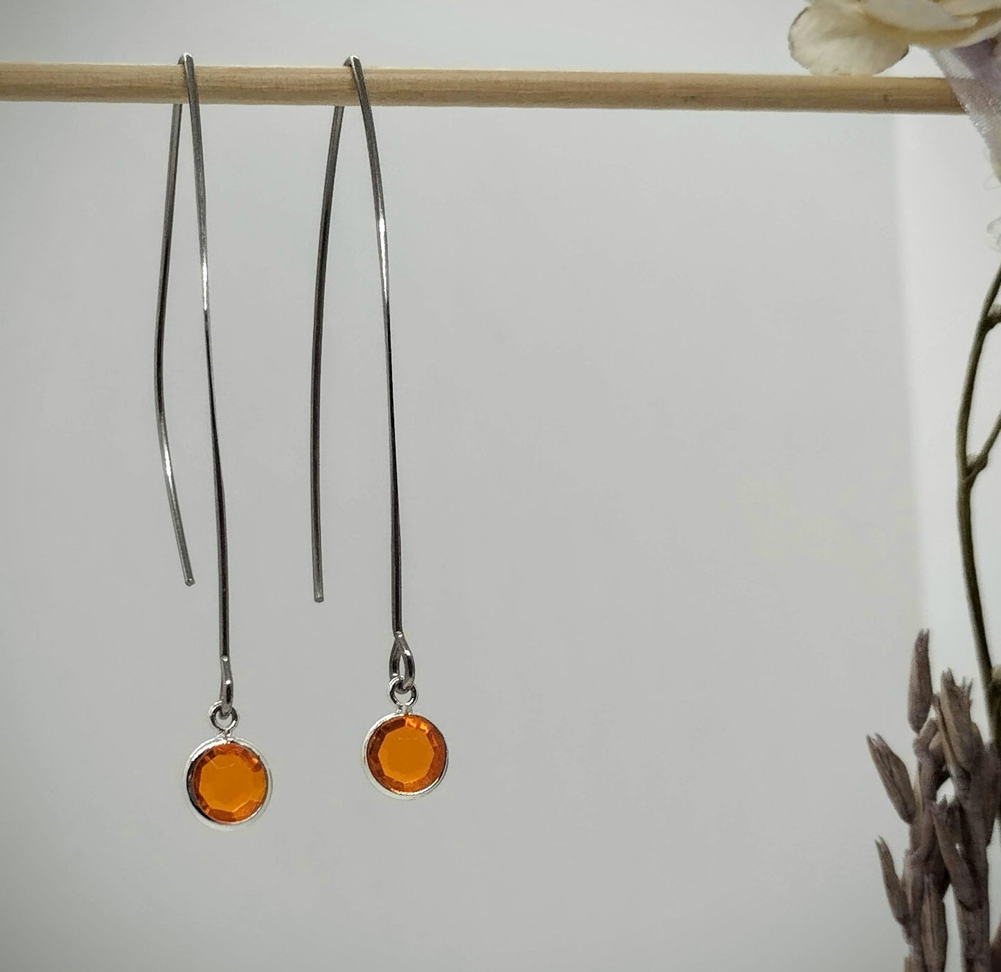 Oorbellenset Crystal Glass Orange - Hanger (Zilver - Nikkelvrij)