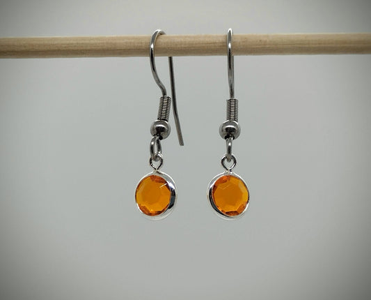 Oorbellenset Crystal Glass Orange - kleine Hanger (Zilver - Nikkelvrij)