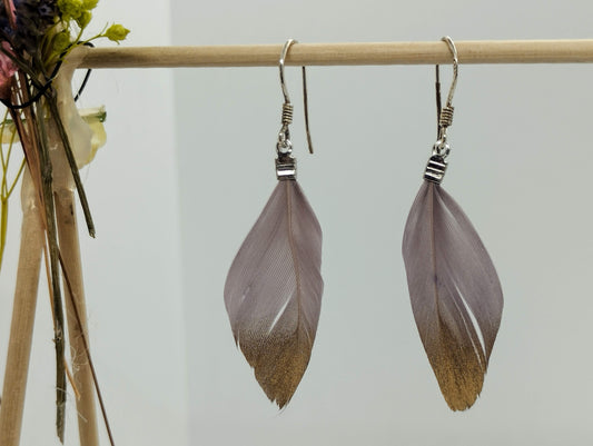 Oorbellenset Mauve Grey Feathers - hangertjes (Zilver)