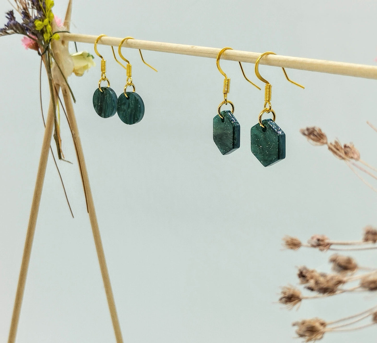 Oorbellenset Resin hangertjes Rond Ocean Green  (Goud- Nikkelvrij)