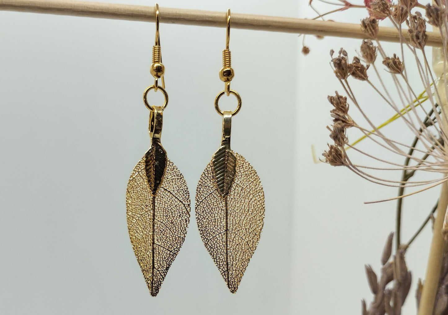 Oorbellenset - Golden leafs - hangertjes (Goud)