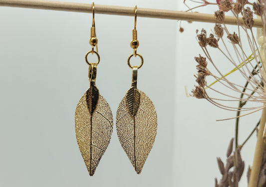 Oorbellenset - Golden leafs - hangertjes (Goud)