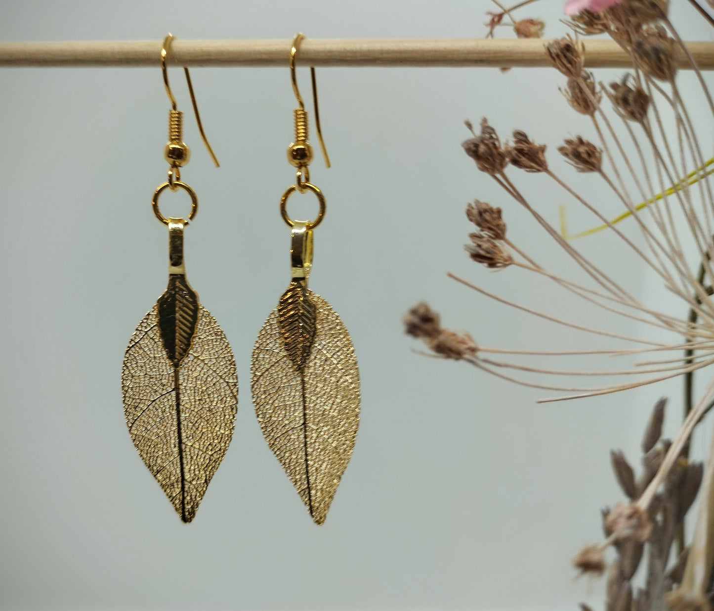 Oorbellenset - Golden leafs - hangertjes (Goud)
