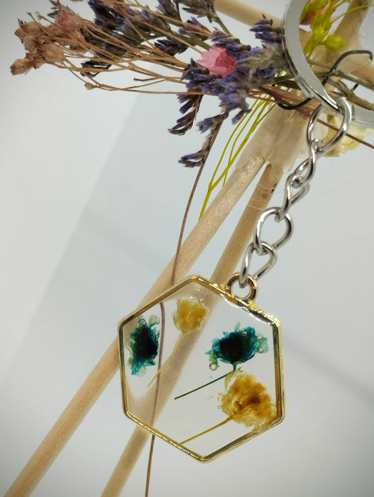 Sleutelhanger Droogbloemen/epoxy Goud