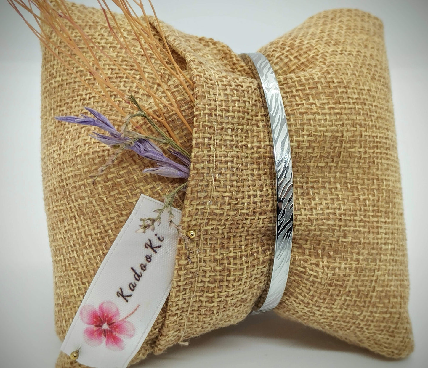 Armband (zilver RVS) met zebraprint (vaste kliksluiting)