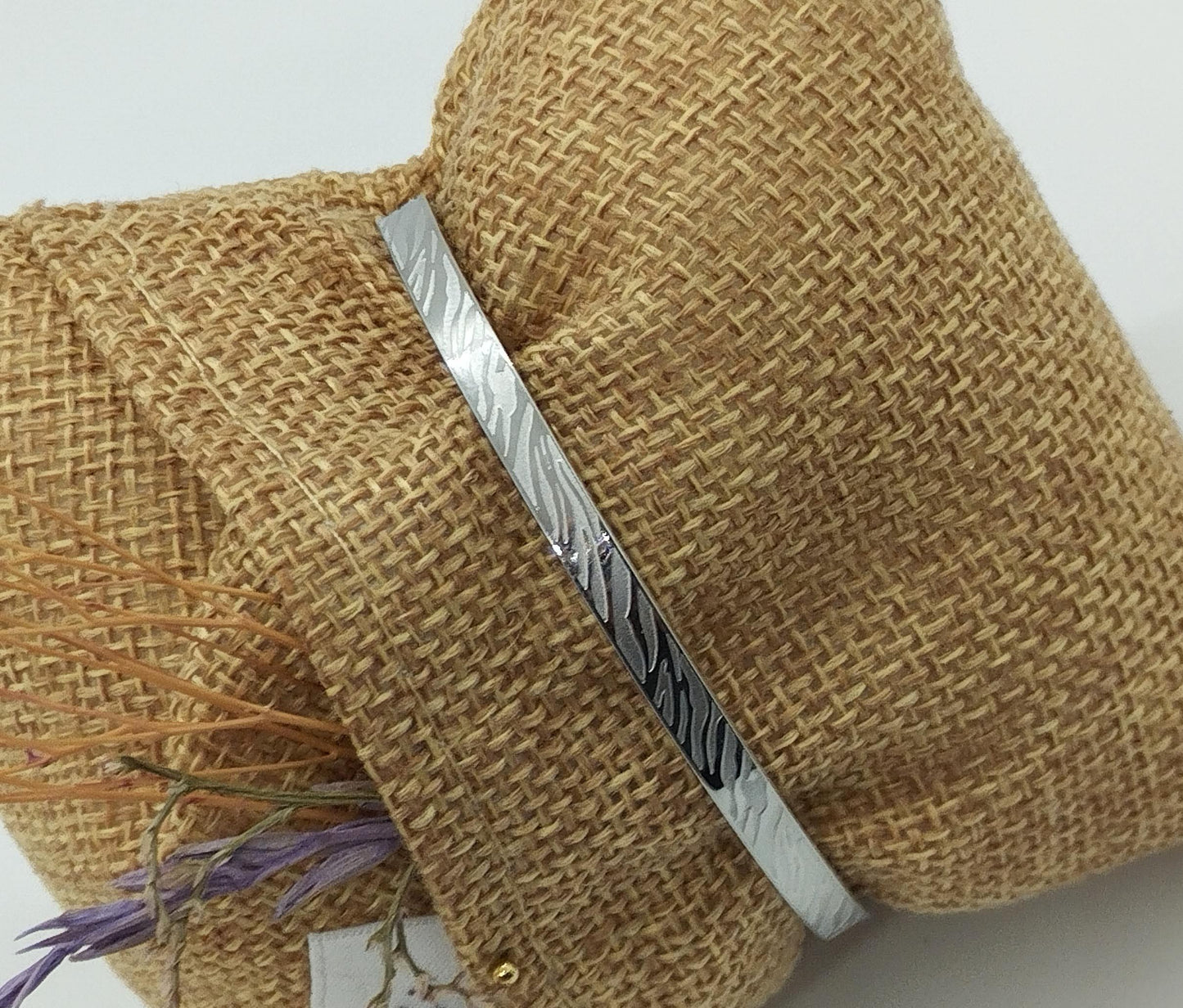 Armband (zilver RVS) met zebraprint (vaste kliksluiting)