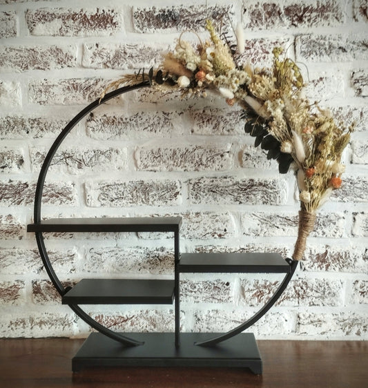 Decoratieve ronde staander met droogbloemen