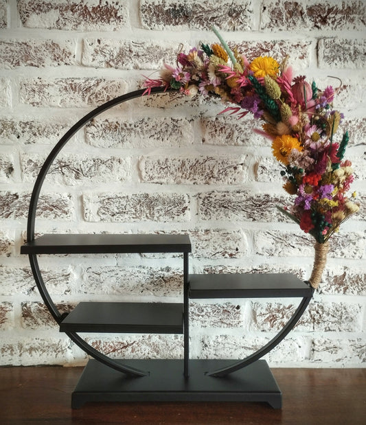 Decoratieve ronde staander met droogbloemen